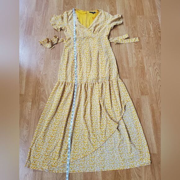 🌻 ONE CLOTHING 🌻 Floral Faux-wrap Maxi Dress - [Medium, Yellow] - Picture 10 of 12
